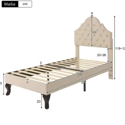 Lit adulte lit cadre à lattes en bois lit 90x200 cm lit rembourré Single velours beige><noscript><img width=