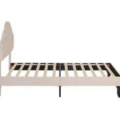 Lit adulte lit cadre à lattes en bois lit 90x200 cm lit rembourré Single velours beige><noscript><img width=