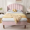 Gutent Lit adulte lit cadre à lattes en bois lit 90x200 cm lit rembourré Single velours rose* Lit Simple