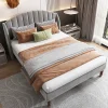 Lit adulte lit cadre à lattes en bois lit 160x200 cm lit rembourré Single velours gris>Gutent Outlet