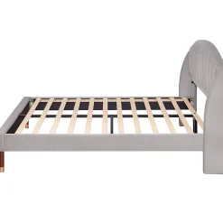 Lit adulte lit cadre à lattes en bois lit 160x200 cm lit rembourré Single velours gris><noscript><img width=