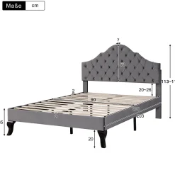 Lit adulte lit cadre à lattes en bois lit 90x200 cm lit rembourré Single velours gris><noscript><img width=