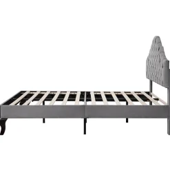 Lit adulte lit cadre à lattes en bois lit 90x200 cm lit rembourré Single velours gris><noscript><img width=