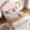 Gutent Lit adulte lit cadre à lattes en bois lit 90x200 cm lit rembourré Single velours rose* Lit Simple