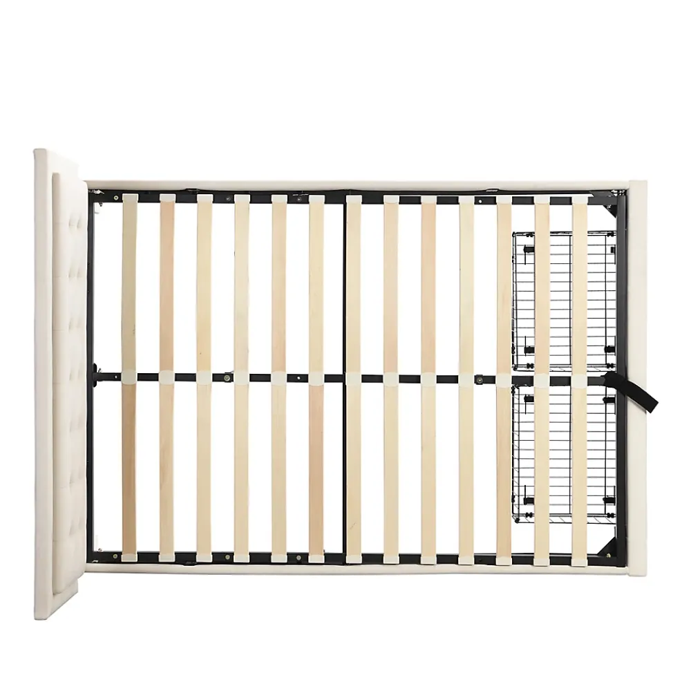 Gutent Lit adulte lit coffre lit 140x200 cm lit de rangement lit rembourré hydraulique lit 2 tiroirs lit double velours beige* Lit Avec Rangement