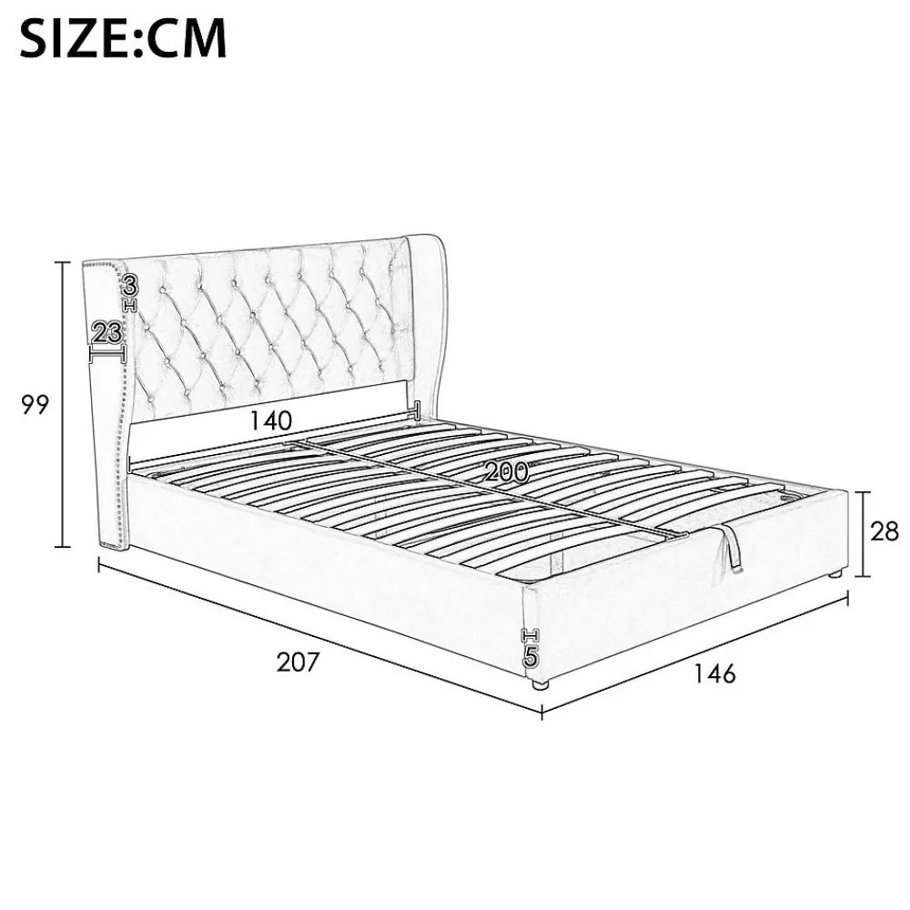 Lit adulte lit coffre lit 140x200 cm lit de rangement lit rembourré hydraulique lit en métal lit double velours beige>Gutent Discount