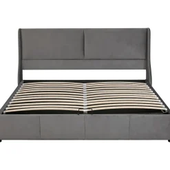 Lit adulte lit coffre lit 180x200 cm lit de rangement lit rembourré hydraulique lit en métal lit double velours gris><noscript><img width=