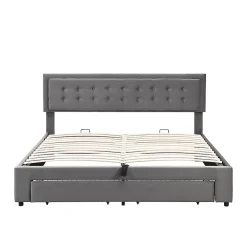 Lit adulte lit coffre lit 160x200 cm lit de rangement lit rembourré hydraulique lit 2 tiroirs lit double velours gris>Gutent