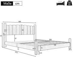 Gutent Lit adulte lit rembourré lit 180x200cm lit cadre à lattes en bois lit pieds de support cylindriques velours beige* Lit Double