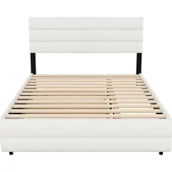 Lit adulte lit 140x200 cm avec brocheuse et deux tiroirs lit double lin beige>Gutent New