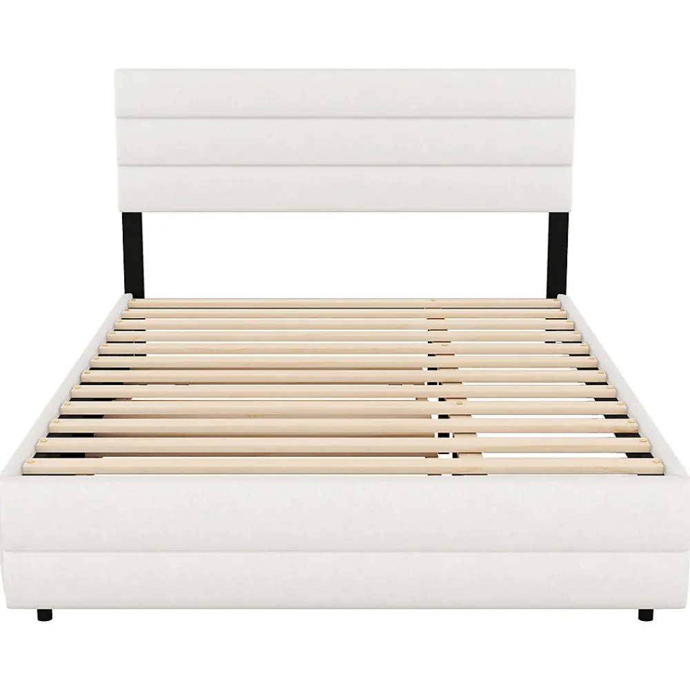 Lit adulte lit 140x200 cm avec brocheuse et deux tiroirs lit double lin beige>Gutent New