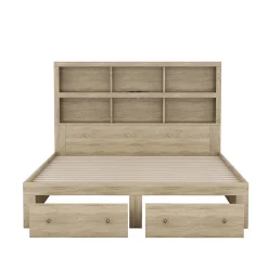 Lit adulte lit 160x200 cm avec deux tiroirs avec rangement tête de lit lit double panneau de particules Neutral>Gutent Online