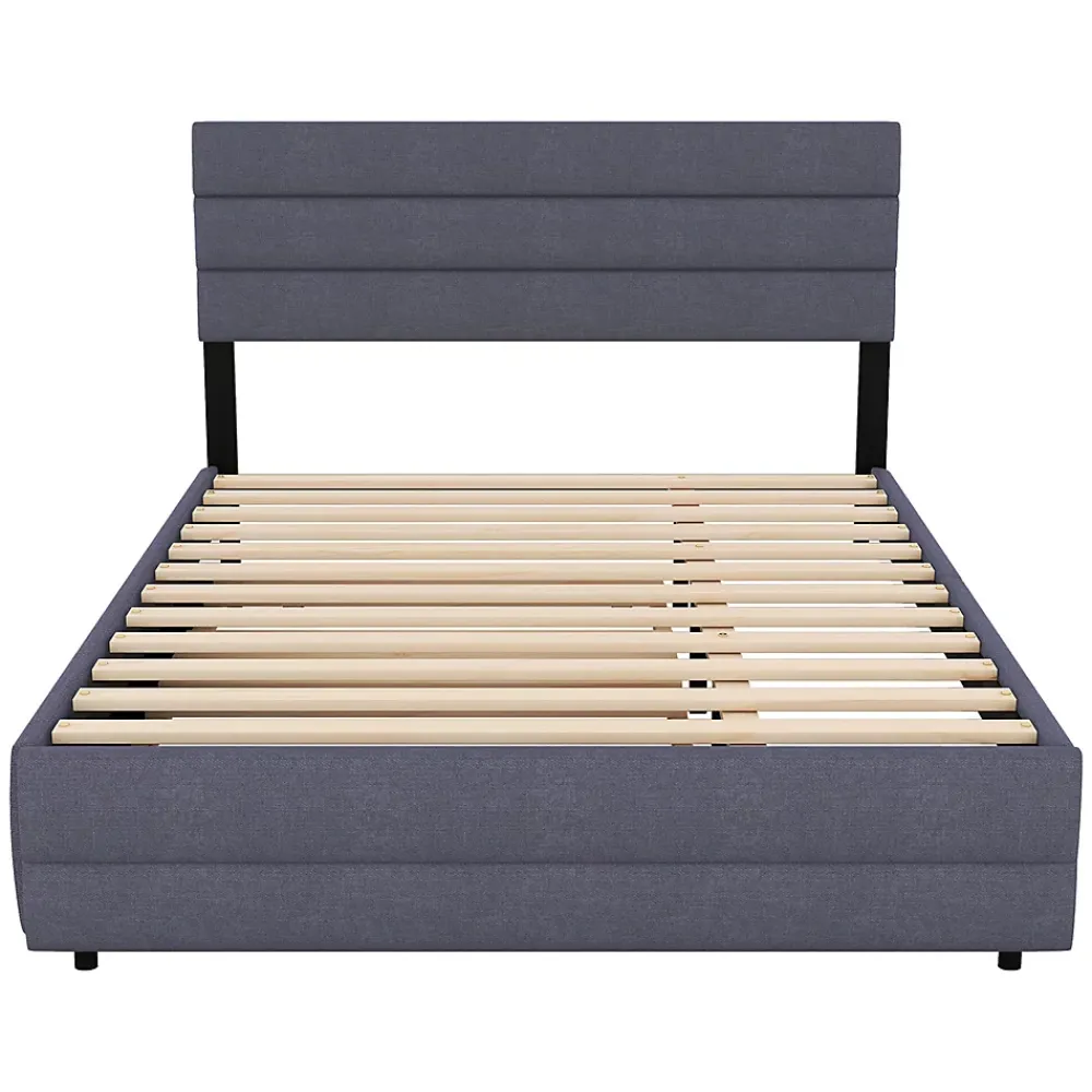 Gutent Lit adulte lit 140x200 cm avec brocheuse et deux tiroirs lit double lin gris* Lit Gigogne