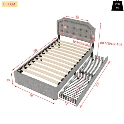Lit adulte lit 90x200 cm lit plat lit rembourré lit 2 tiroirs Single gris><noscript><img width=