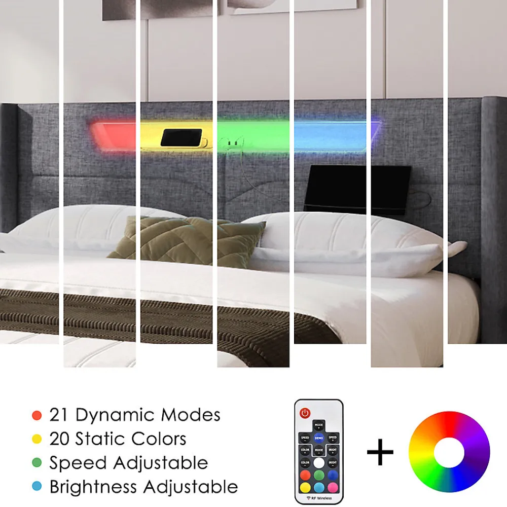 Lit adulte lit 140x200 cm lit rembourré lit de rangement lit sommier à lattes en bois lit double lin gris>Gutent Best