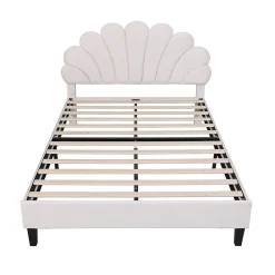 Gutent Lit adulte lit 140x200 cm lit rembourré lit cadre à lamelles lit double velours beige* Lit Double