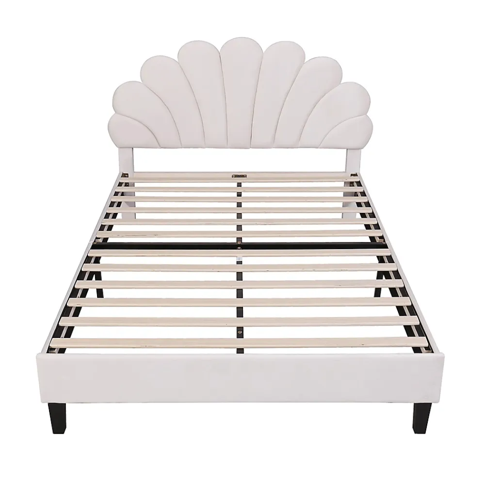 Gutent Lit adulte lit 140x200 cm lit rembourré lit cadre à lamelles lit double velours beige* Lit Double