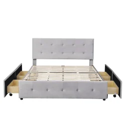 Lit adulte lit 140x200 cm lit rembourré avec tiroirs et sommier à lattes lit double velours gris>Gutent Sale