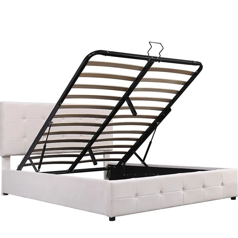 Gutent Lit adulte lit 140x200 cm lit rembourré hydraulique lit de rangement lit double velours blanc crème* Lit Avec Rangement