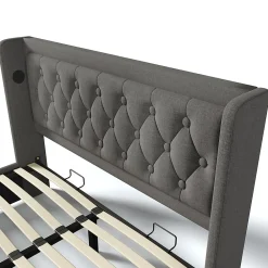 Lit adulte lit 140x200 cm lit rembourré hydraulique lit de rangement lit double coton gris><noscript><img width=