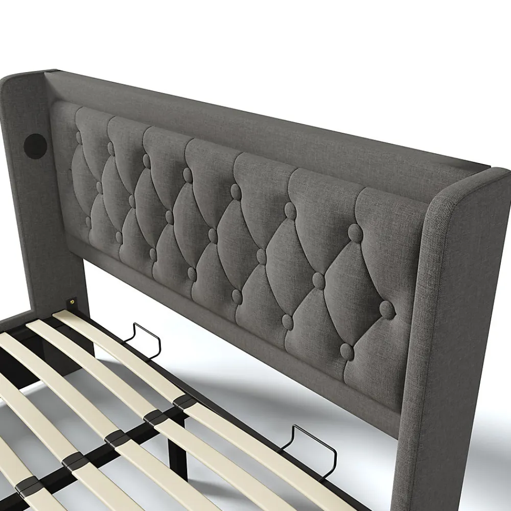 Lit adulte lit 140x200 cm lit rembourré hydraulique lit de rangement lit double coton gris>Gutent
