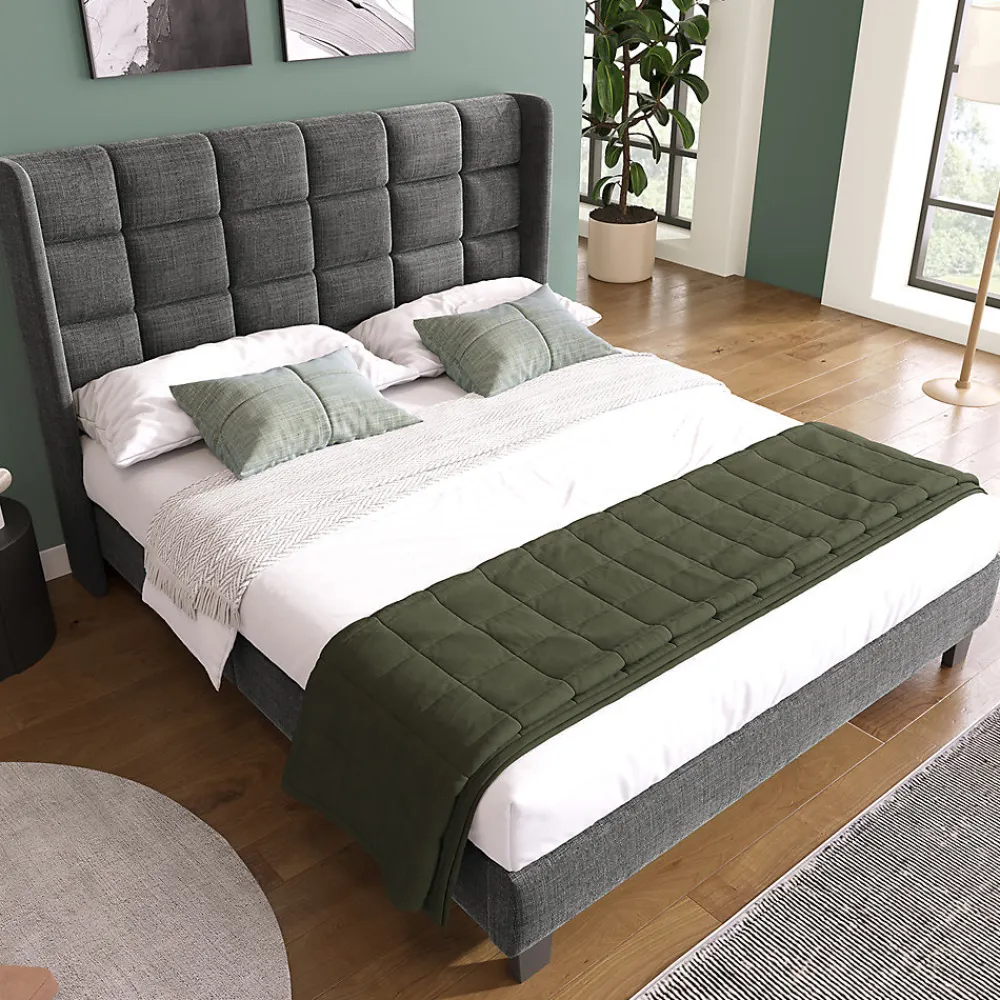 Lit adulte lit 140x200 cm lit rembourré lit sommier à lattes lit double lin gris>Gutent Online