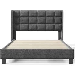 Lit adulte lit 140x200 cm lit rembourré lit sommier à lattes lit double lin gris><noscript><img width=