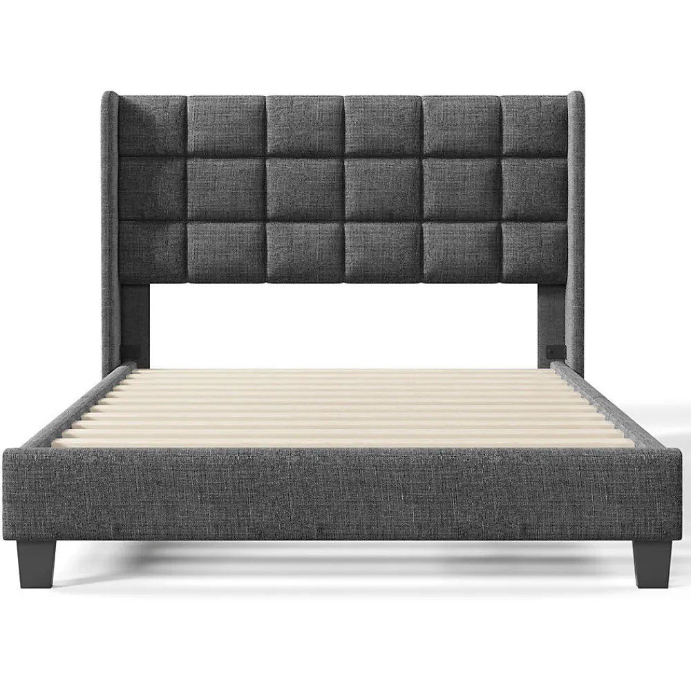 Lit adulte lit 140x200 cm lit rembourré lit sommier à lattes lit double lin gris>Gutent Online