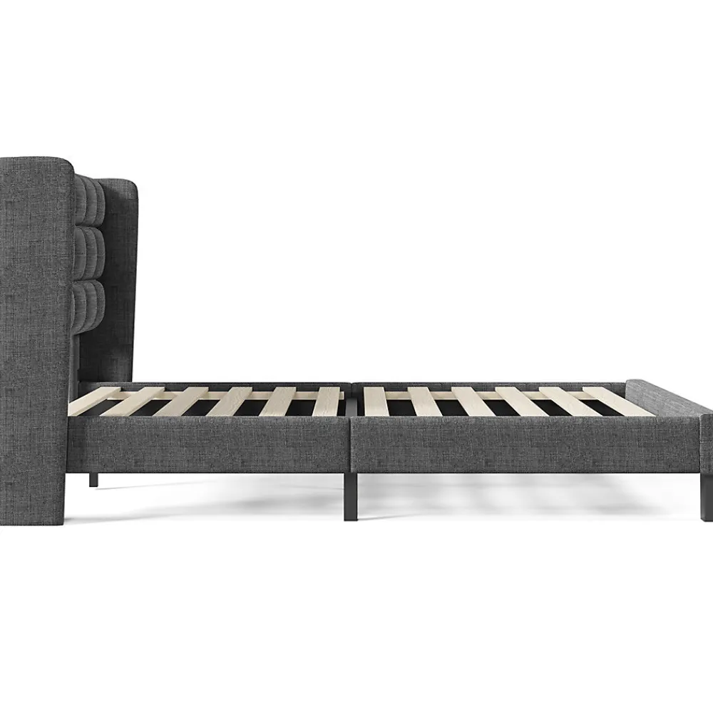Lit adulte lit 140x200 cm lit rembourré lit sommier à lattes lit double lin gris>Gutent Online