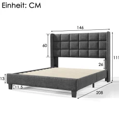 Lit adulte lit 140x200 cm lit rembourré lit sommier à lattes lit double lin gris><noscript><img width=
