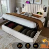 Lit adulte lit 140x200 cm lit rembourré lit de rangement avec sommier à lattes lit double coton beige>Gutent Sale