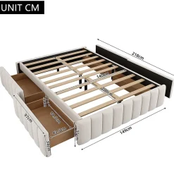 Gutent Lit adulte lit 140x200 cm lit rembourré avec 4 tiroirs Single velours beige* Lit Avec Rangement