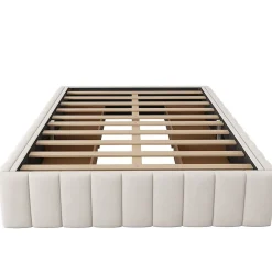 Gutent Lit adulte lit 140x200 cm lit rembourré avec 4 tiroirs Single velours beige* Lit Avec Rangement