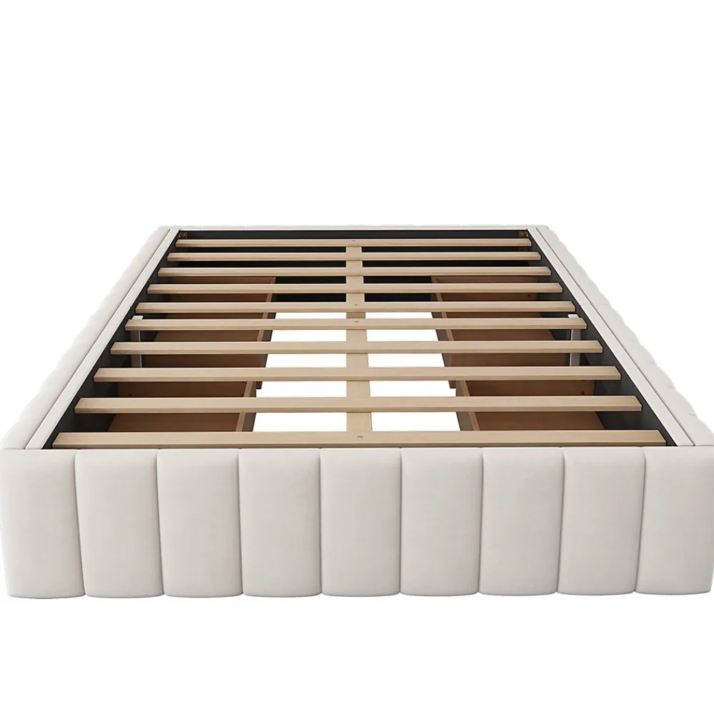 Gutent Lit adulte lit 140x200 cm lit rembourré avec 4 tiroirs Single velours beige* Lit Avec Rangement