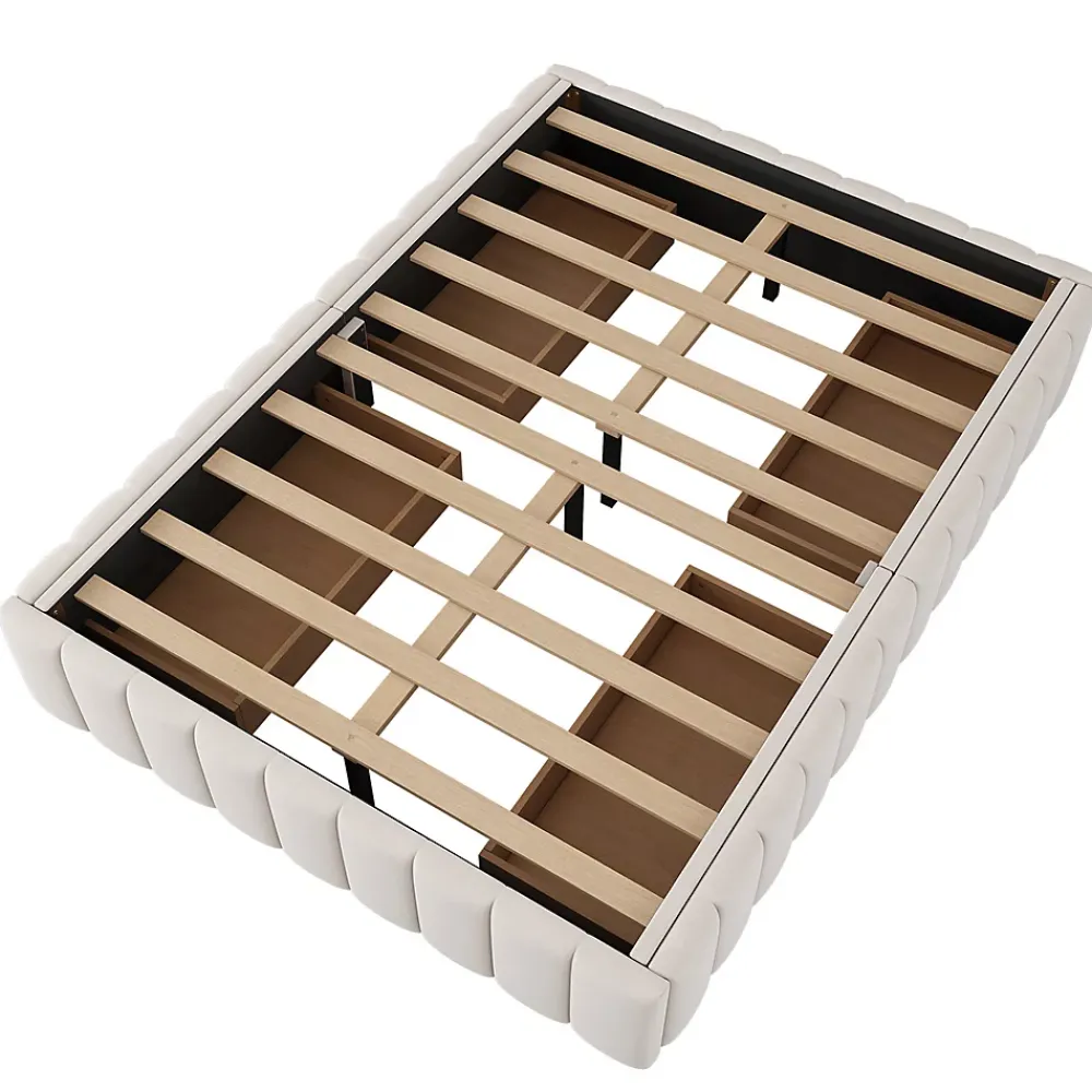 Gutent Lit adulte lit 140x200 cm lit rembourré avec 4 tiroirs Single velours beige* Lit Avec Rangement