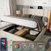 Lit adulte lit 180x200 cm lit rembourré lit de rangement lit sommier à lattes en bois lit double lin beige>Gutent Online