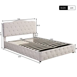 Lit adulte lit 140x200 cm lit rembourré hydraulique lit double pu blanc><noscript><img width=