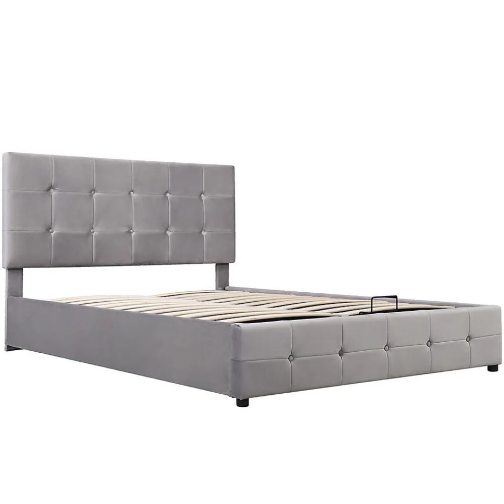 Lit adulte lit 140x200 cm lit rembourré hydraulique lit de rangement lit double velours gris>Gutent Best