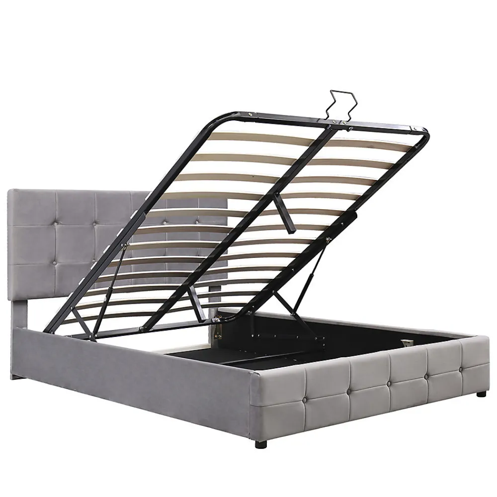 Lit adulte lit 140x200 cm lit rembourré hydraulique lit de rangement lit double velours gris>Gutent Best