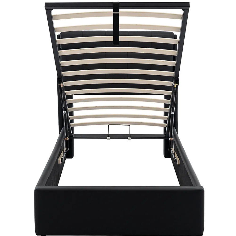Lit adulte lit 90x200 cm lit rembourré hydraulique Single avec sommier à lattes pu noir>Gutent Hot