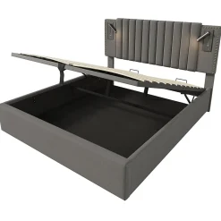 Lit adulte lit 140x200 cm lit rembourré lit de rangement avec sommier à lattes lit double coton gris><noscript><img width=