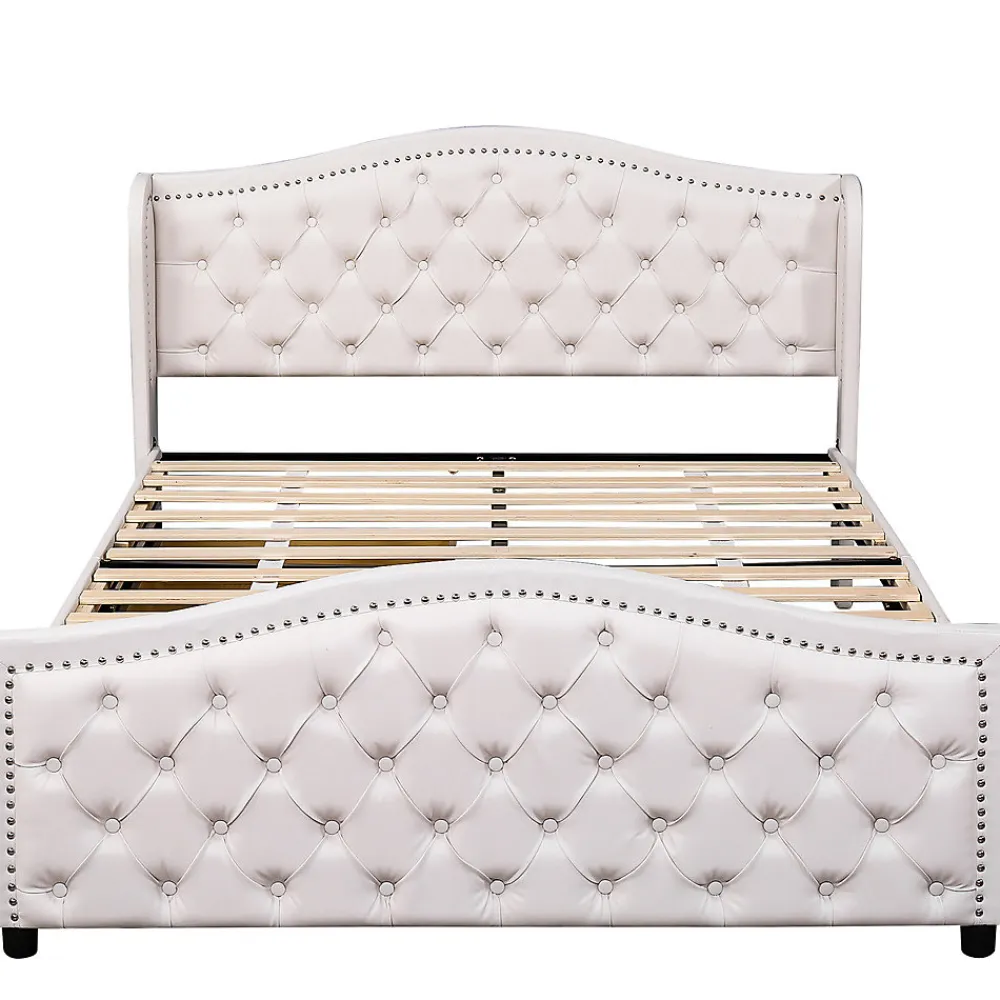 Lit adulte lit 140x200 cm lit rembourré avec sommier à lattes lit 2 tiroirs lit double pu blanc>Gutent