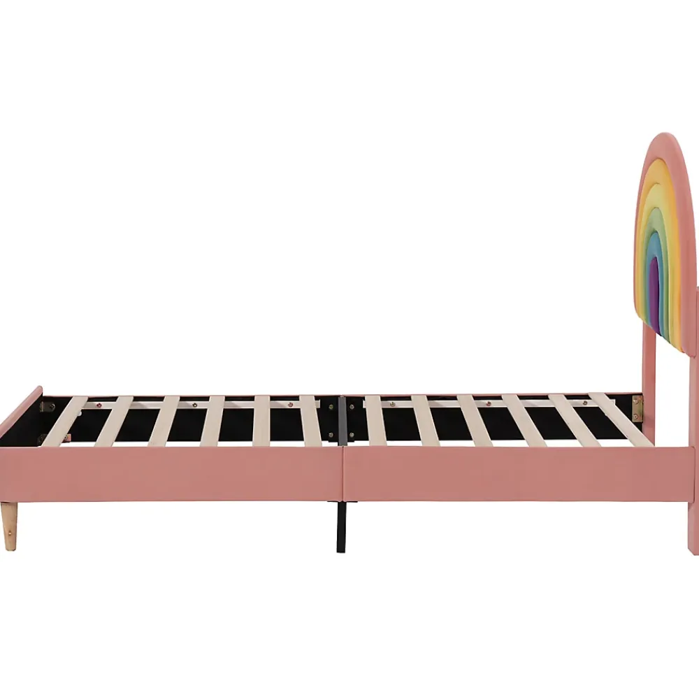 Gutent Lit adulte lit 90x200 cm lit rembourré avec sommier à lattes Single velours rose* Lit Simple