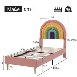 Gutent Lit adulte lit 90x200 cm lit rembourré avec sommier à lattes Single velours rose* Lit Simple