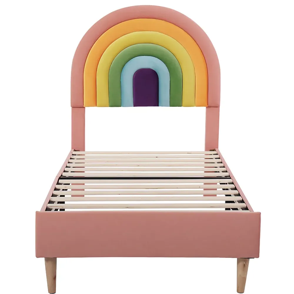 Gutent Lit adulte lit 90x200 cm lit rembourré avec sommier à lattes Single velours rose* Lit Simple
