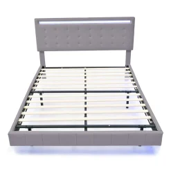 Lit adulte lit 140x200 cm lit rembourré avec lampes led lit double lin gris>Gutent Best