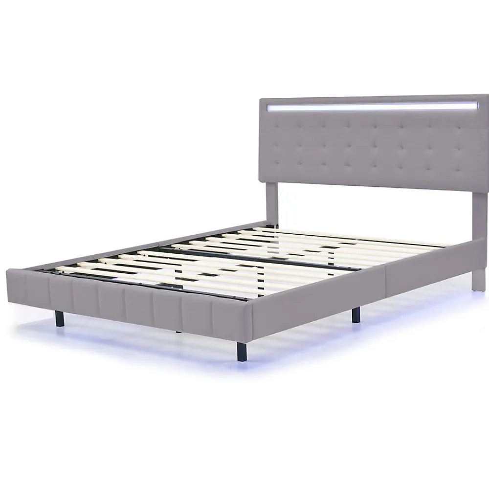 Lit adulte lit 140x200 cm lit rembourré avec lampes led lit double lin gris>Gutent Best