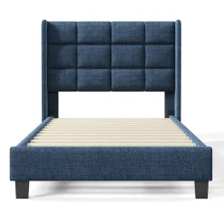 Gutent Lit adulte lit 90x200 cm lit rembourré lit sommier à lattes Single lin bleu* Lit Simple