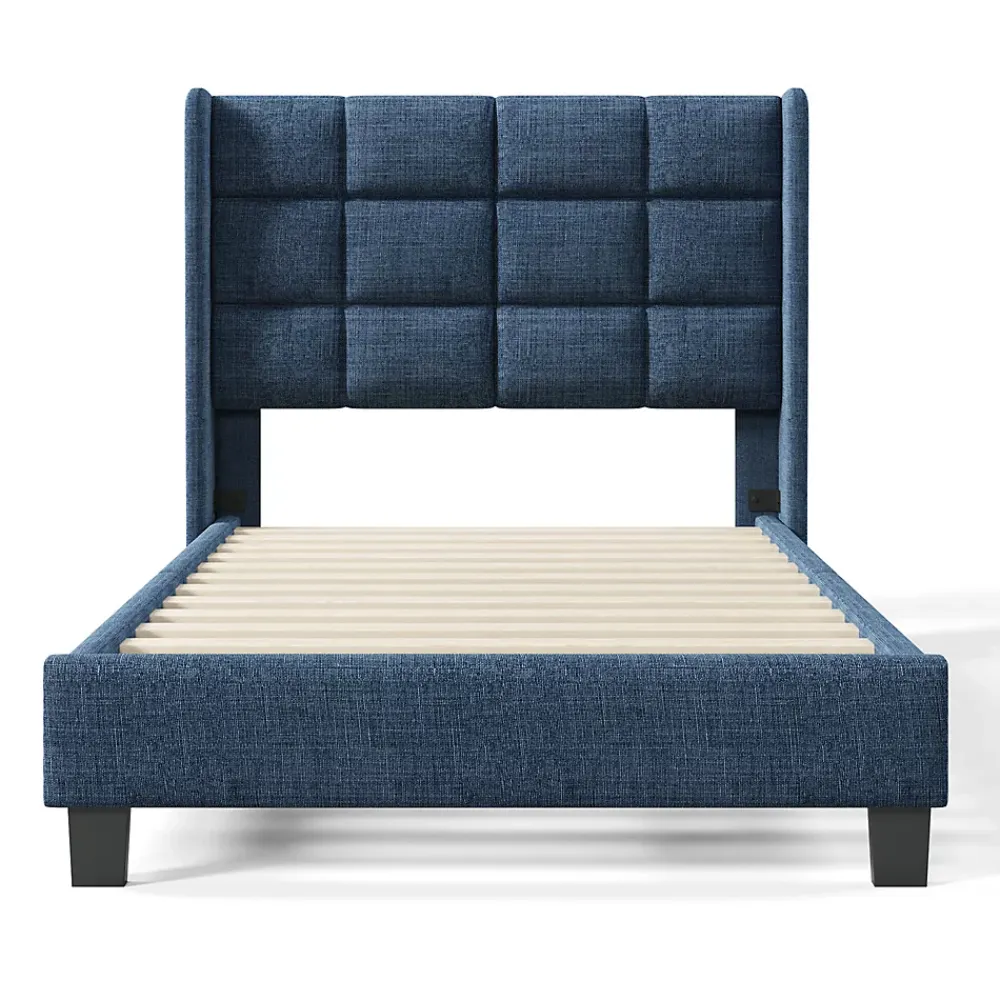 Gutent Lit adulte lit 90x200 cm lit rembourré lit sommier à lattes Single lin bleu* Lit Simple