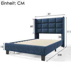 Gutent Lit adulte lit 90x200 cm lit rembourré lit sommier à lattes Single lin bleu* Lit Simple